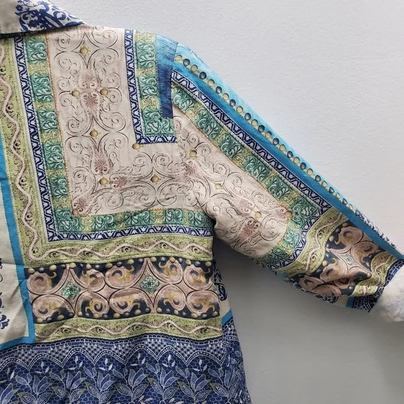 Coldwater Creek Silk Mixed Print Patchwork ButtonUp Jacket Size M - Picture 10 of 16